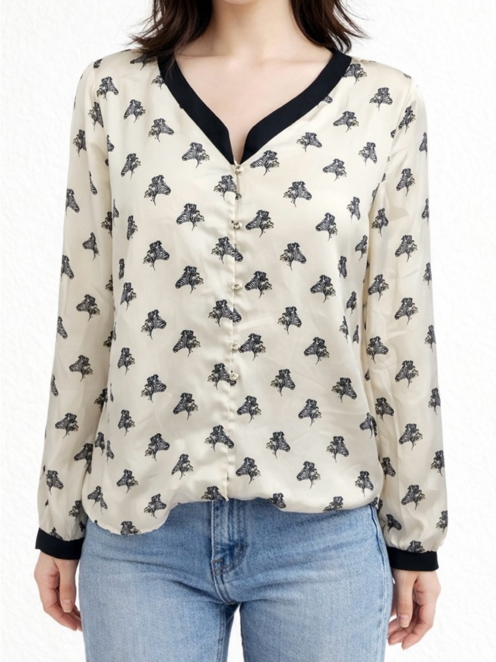 Zara Basic Satin Feel Zebra Print Blouse Top- M